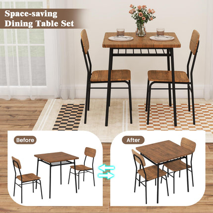 Dreamade 3-Piece Dining Table Set, Kitchen Table Chairs Set with Dinner Table, Storage Rack, Metal Frame