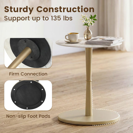 Dreamade Round Marble Side Table w/Stone Finish & Wooden Pedestal (1/2)