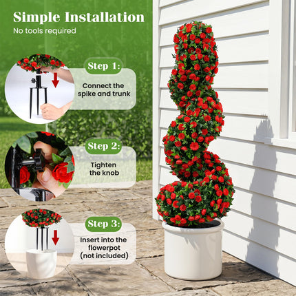 Dreamade 3FT Realistic Fake Rose Bushes Outdoor Faux Plants with Sun Protection & Ground Spikes Set of 2