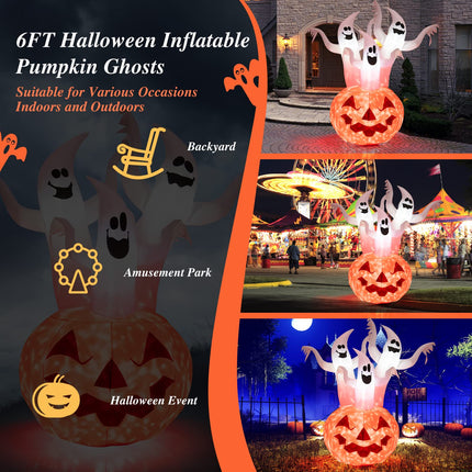 DREAMADE 6FT Lighted Halloween Inflatable Pumpkin & 3 Ghosts Combo