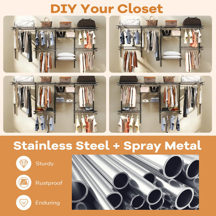 Dreamade Closet Organizer System Wall-mounted Custom Closet Kit w/Adjustable Storage Shelves