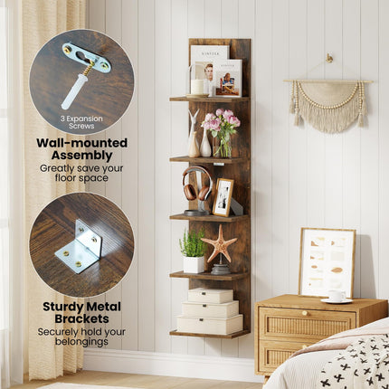 Dreamade 5-Tier Wall Mounted Shelf Unit with Wood Grain