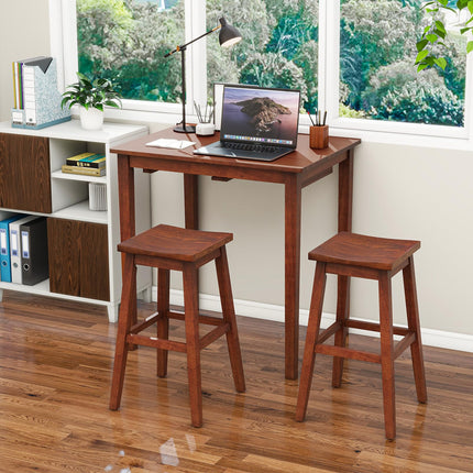 Dreamade Bar Table and Chairs Set - 3-Piece Counter Height Dining Table Set with Hangable Bar Stools