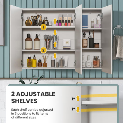 Dreamade Bathroom Medicine Cabinet with Mirror - Extra Large Wall Mounted Cabinet with 3 Frameless Mirrored Doors