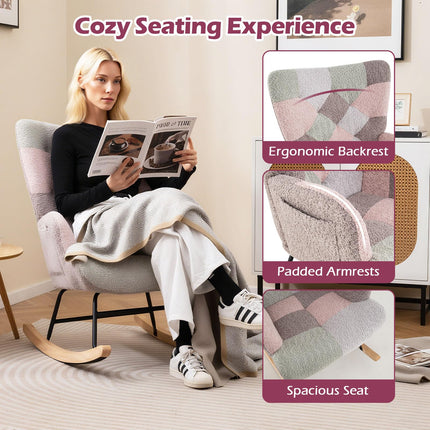 Dreamade Rocking Chair Nursery Teddy Upholstered Glider Rocker w/Ergonomic High Backrest