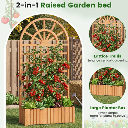 Dreamade Wooden Raised Garden Bed with Trellis 71" Outdoor Planter Box Privacy Screen