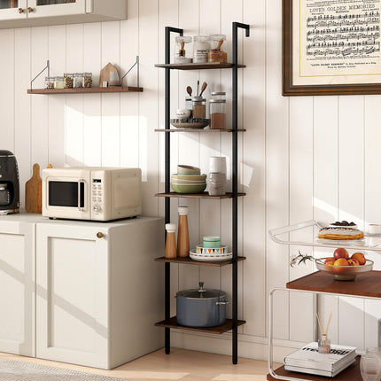 Dreamade 5 Tier Ladder Shelf Wall Mount Bookshelf with Anti-Tipping Kits & Metal Frame