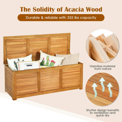 DREAMADE 47 Gallon Deck Box, Acacia Wood Outdoor Storage Bench, Natural