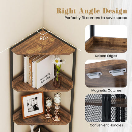 Dreamade 6-Tier Corner Shelf 67 Inches Tall Corner Bookshelf with Cabinet Industrial Bookcase