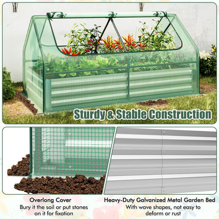 Dreamade Galvanized Steel Raised Garden Bed with Mini Greenhouse, Outdoor Metal Planter Box Kit with Large Roll-up Cover