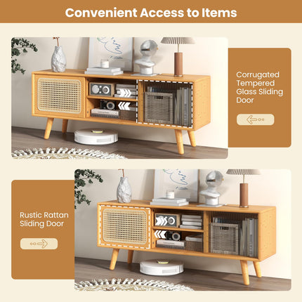 Dreamade TV Stand for Living Room TVs up to 55”- Bamboo Entertainment Center