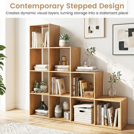 Dreamade 51" Wooden 10-Cube Stepped Bookcase for Living Room