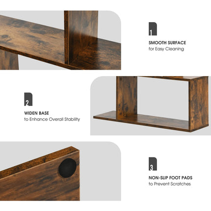 Dreamade Geometric Bookcase Rustic, Solid Wood S-Shaped Bookshelf