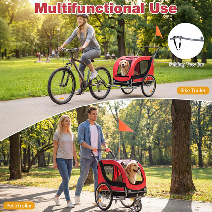 Dreamade 2-in-1 Dog Bike Trailer & Pet Stroller for Large Dogs PVC Rain Cover 176 lbs Capacity