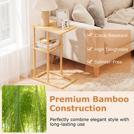 Dreamade Side Table Set of 2 with Storage Shelves and Bamboo Construction