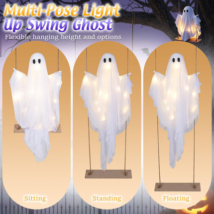 DREAMADE 5FT Halloween Hanging Swing Lighted Swing Ghost Decoration