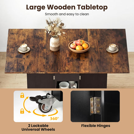 Dreamade 47.5" Folding Dining Table | Drop Leaf Wooden Dinner Table with 2-Tier Storage Shelf and Drawer