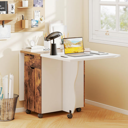 Dreamade Folding Dining Table 3-in-1 Space-Saving Drop Leaf Kitchen Table with Lockable Wheels