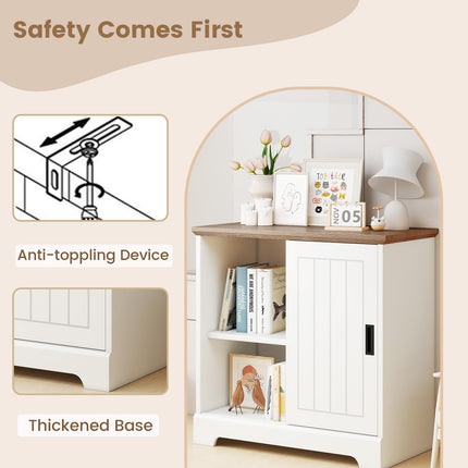 Dreamade Small Sideboard Buffet Cabinet Farmhouse Kitchen Storage Cabinet with Fluted Sliding Door
