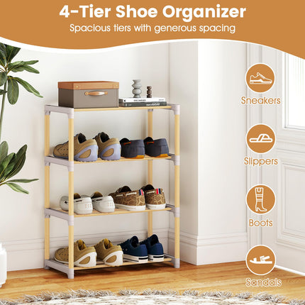 Dreamade 4-Tier Stackable Pine Wood Shoe Rack for entryway
