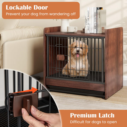 Dreamade Dog Crate End Table - Wooden Dog Kennel Furniture with Removable Pull-Out Tray