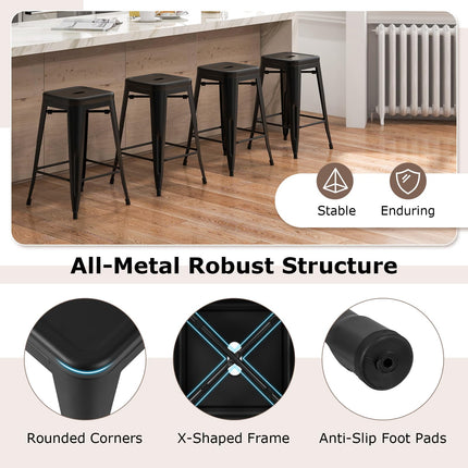Dreamade Metal Backless Bar Stools Set of 4, 24" Industrial Counter Height Bar Stools w/Cut-Out Handle, Footrest