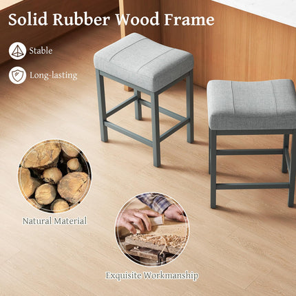 Dreamade Counter Height Bar Stools Set of 2/4, 24.5" Backless Linen Fabric Bar Saddle Stools w/Solid Rubber Wood Frame & Footrest