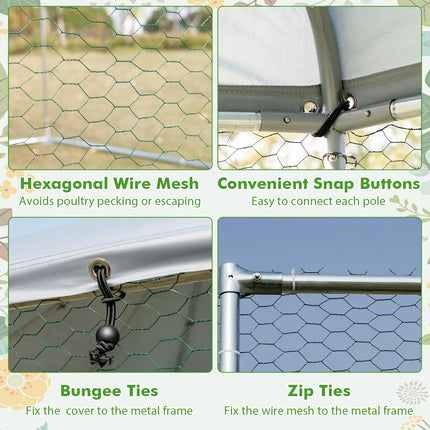 Dreamade Large Metal Chicken Run - 13ft Hexagon Walk-in Chicken Coop