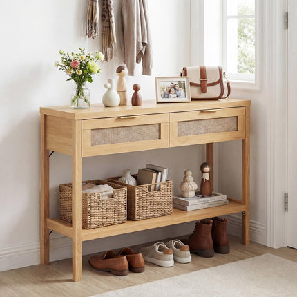 Dreamade 40" Rattan Console Table with Storage for Foyer Hallway Entrance