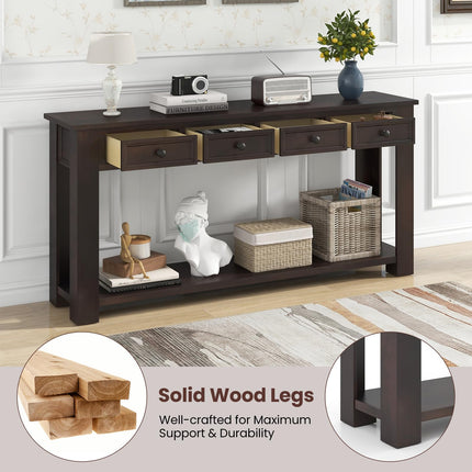 Dreamade 63" Farmhouse Entryway Table, Narrow Console Table w/ 4 Storage Drawers & Open Shelf