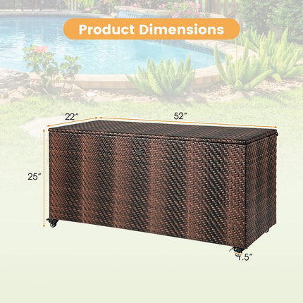 Dreamade 96-Gallon Outdoor Storage Box - PE Wicker Deck Box with Lid, Outside Rattan Storage