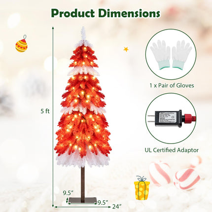 5 FT Artificial Christmas Tree Pre-lit Xmas Trees with 301 Red and White Branch Tips