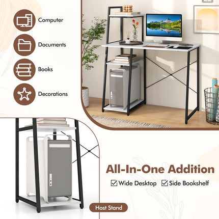 Dreamade Computer Desk with Shelves, 47.5” Home Office Desk with Bookshelf, Host Stand