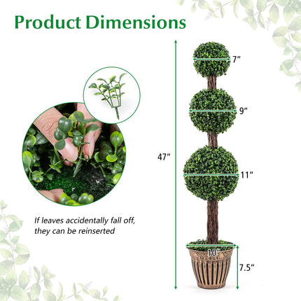 Dreamade Artificial Triple Ball Boxwood Tree 4 FT Fake Topiary Tree(1/2)