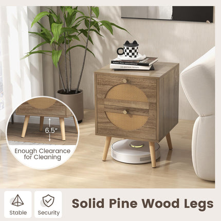Dreamade Rattan Nightstand Set of 2, Boho Bedside Tables with 2 Rattan Drawers