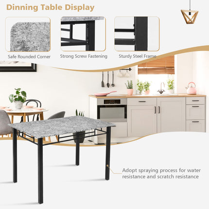 5 Pieces Faux Marble Dining Set Table with Solid Steel Frame