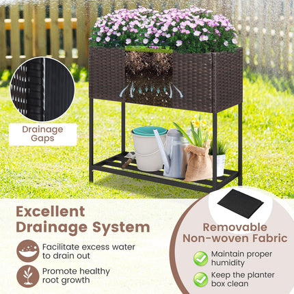 Dreamade Raised Garden Bed with Legs, Rattan Elevated Planter Box w/Storage Shelf