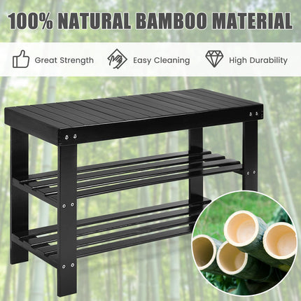 Dreamade Entryway Shoe Bench, Bamboo Shoe Shelf Organizer Holds up to 6 Pairs