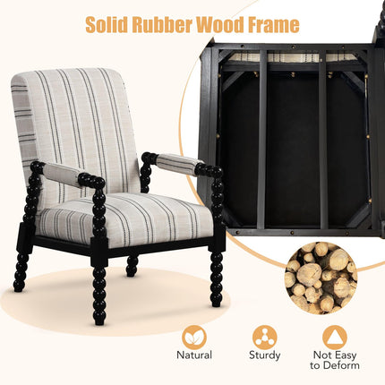 Dreamade Mid Century Modern Spindle Accent Chair Set of 1/2, Upholstered Armchair w/Rubber Wood Frame