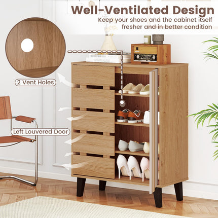 Dreamade 4-Tier Farmhouse Shoe Organizer with Louvered Door