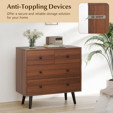 Dreamade 4-Drawers Dresser for Bedroom | Wide Wooden Chest Drawers with Anti-Toppling Devices