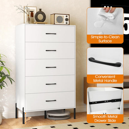Dreamade 5-Drawer Modern Tall Storage Organizer with Metal Legs & Handles