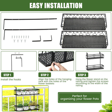 Dreamade Balcoy Flower Pot Stand Rack w/ Adjustable Hooks & 2 Planter Baskets