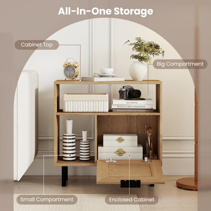 Dreamade Accent Side End Table with Storage Shelf and Cabinet for Small Space