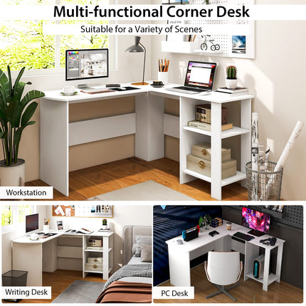 Dreamade L Shaped Computer Desk, 51" Large Corner Desk with 2 Cable Holes & 2 Storage Shelves, White