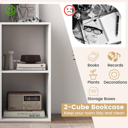 Dreamade 2-Cube Bookcase, White Cubby Bookshelf w/Back Guardrail & Anti-Tipping Kits
