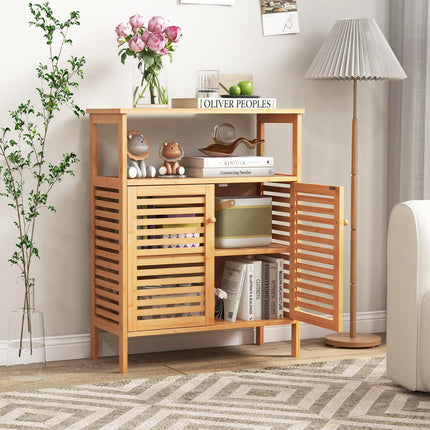 Dreamade Storage Cabinet, Bamboo Bathroom Floor Cabinet with Double Louvered Doors
