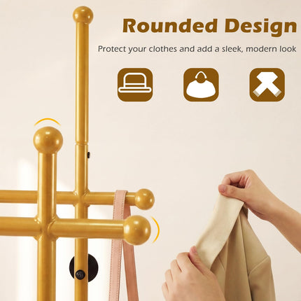 Dreamade Double Rod Freestanding Clothes Rack with 5 Coat Hooks