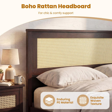 Dreamade Full/Twin Size Rattan Bed Frame with 2 Storage Drawers