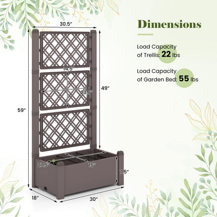 Dreamade Raised Garden Bed with Trellis 59”, Self-Watering Planter Box with Water Level Indicator & Removable Space Dividers